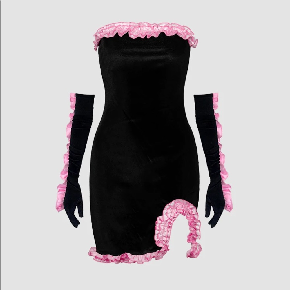 Velvet dress with gloves